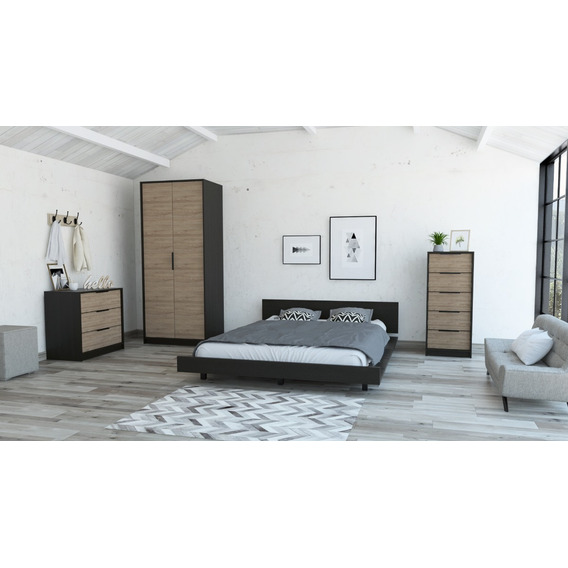  Cama 2 Plazas + Closet 2p + Comoda 5c + Comoda 3c - Wengue 