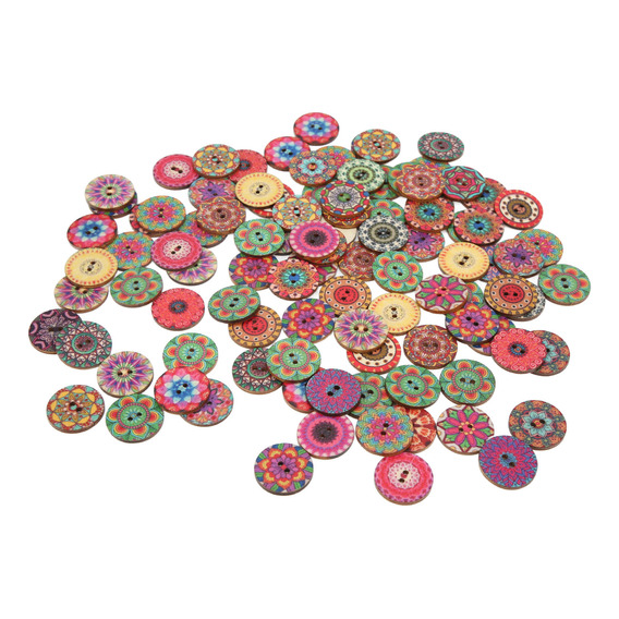 Botones De Colores, 100 Unidades, De Madera, Diseño Retro De