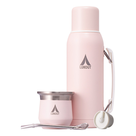 Termo Agua Lukout 1000 Ml + Mate 170 Ml Kit Palo Rosa 