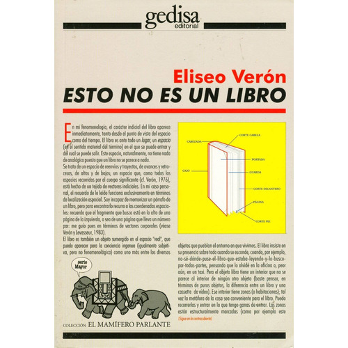 Esto no es un libro, de Verón, Eliseo. Serie Mamífero Parlante Editorial Gedisa en español, 1999