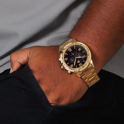 Reloj original grande y barato de oro para hombre con cadena de