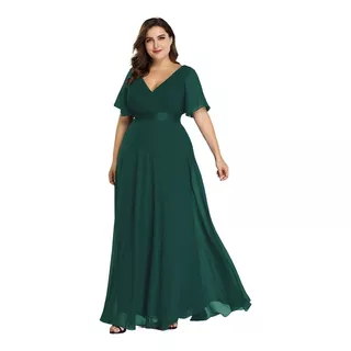 Vestido Largo Fiesta Verde Esmeralda Extra Plus Damas Honor