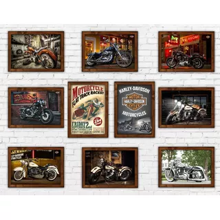 Kit 10 Quadros 32x23  Harley Davidson, Motos Custom, Fat Boy