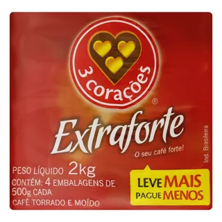 Pack Café Torrado E Moído Extraforte 3 Corações Pacote 2kg 4 Unidades Leve Mais Pague Menos