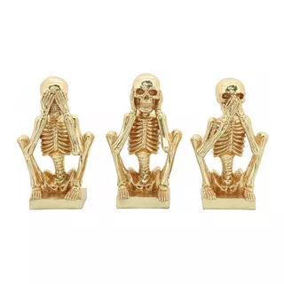 Set De 3 Esculturas De Esqueletos En Resina Dorado, Corner Color Dorado