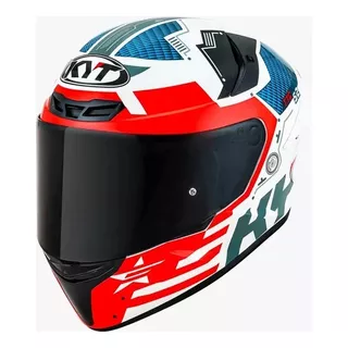 Capacete Para Moto Kyt  Tt-course  Branco E Vermelho E Azul Brilhante Tamanho P 