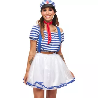 Fantasia Marinheira Feminina Roupa Carnaval Adulta + Chapéu