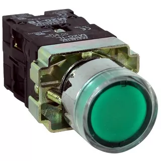 Pulsador Iluminado 22mm Metálico - Verde 24v - 1na+1nc