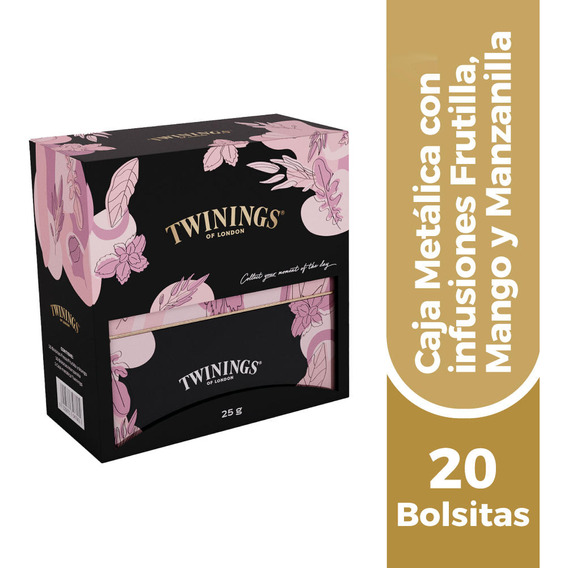 Caja Metálica Rosada Twinings Con 20 Bolsitas De Infusiones