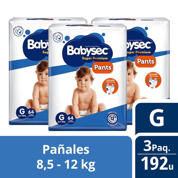 3 Paquetes Pants Babysec Super Premium 192 Un Talla G