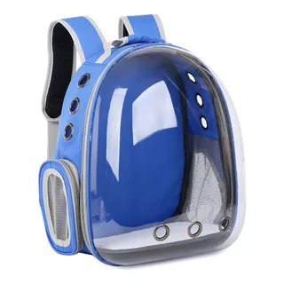 Mochila Pet Transporte Cães Gato Visão Panorâmica Passeio Cor Azul