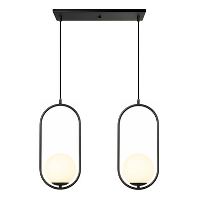  Colgante 2 Luces Marsella Oval Negro Globo Opal Apto Led Ld Negro