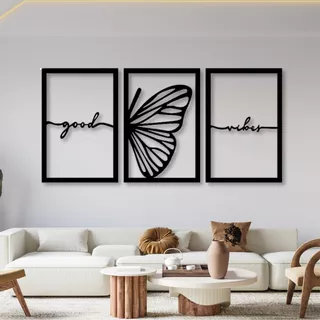 Cuadros Calado Triptico Decorativo Moderno Mariposa Acero 