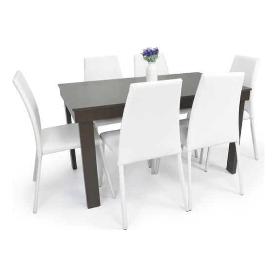 Set Comedor Napoli 6 Puestos En Cuero Sintético Color Negro/blanco