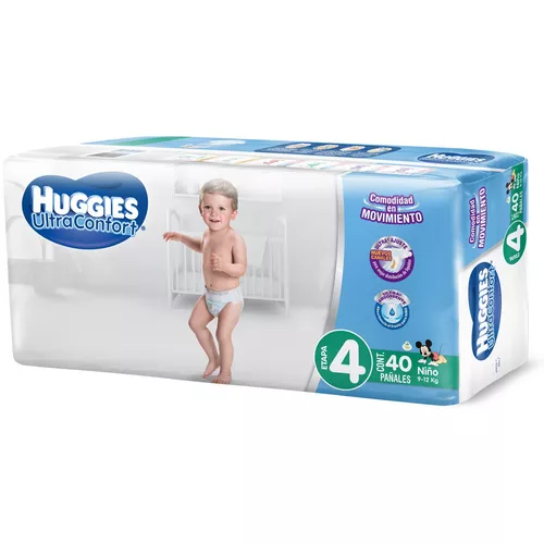 Huggies Ultraconfort, Pañal Desechable Etapa 4 Niño 40 U Género Hombre Talla  Mediano (M)