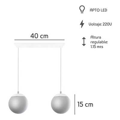 Colgante 2 Luces Globo Opal 15cm Deco Blanco Apto Led E-27