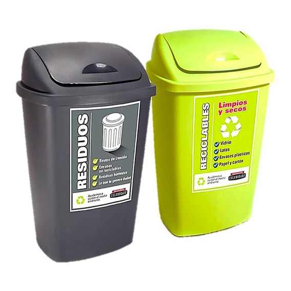 2 Tachos De Basura/reciclado X 50 L. C/ Etiquetas Colombraro