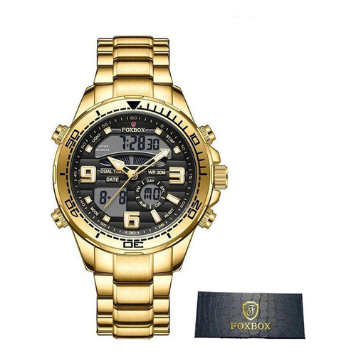 Relojes Foxbox Luxury Chronograph Luminous Para Hombre Color Del Bisel Dorado/negro