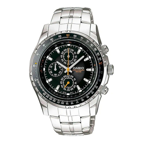 Reloj Casio Para Hombre Mtp-4500d Correa Plata Bisel Negro Fondo Negro