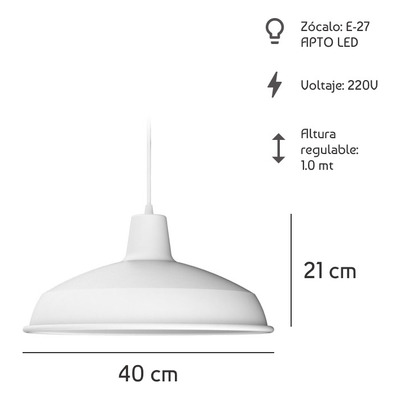 Lampara Colgante Vintage Galponero Blanco Cocina Incluye Led
