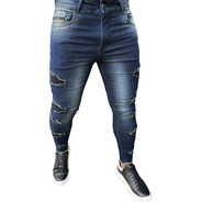 Calça Skinny Destroyed Masculina Com Desfiado Jeans Premium