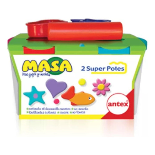 Set Masas X 2 Potes + Moldes + Palo Amasar Colores Antex Ed