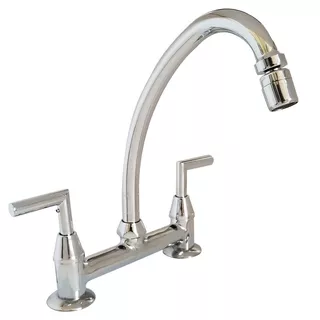 Grifo De Cocina Doble Comando Aqualaf Aukan Lever 9001  Cromo Acabado Cromado