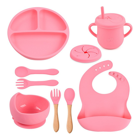 Set Alimentación Silicona Libre Bpa 9 Piezas Antideslizante