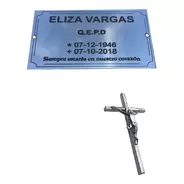 Placa Recordatoria 25x20 + Cruz Con Cristo. Para Cementerio 