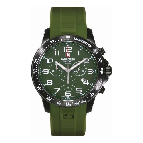 Reloj Swiss Alpine Military Ranger Chrono 7064.9874sam Malla Verde Bisel Negro Fondo Verde