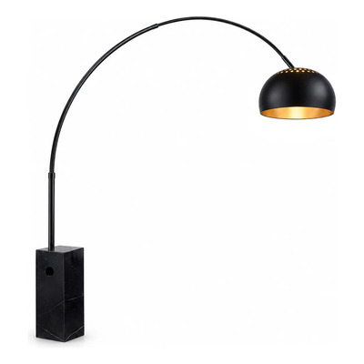 Lampara De Pie Arco Negro Bocha Ø32cm Oro Base Marmol  Negro Oro Negro