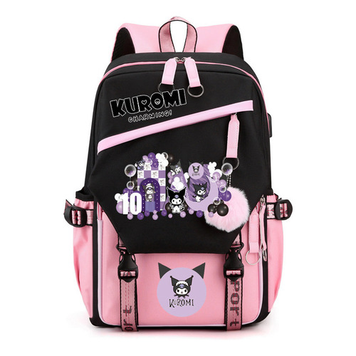 Mochila Escolar Kuromi Melody Peripheral De Gran Capacidad 3 Color Rosa