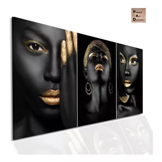 Quadro Decorativo Sala Mulher Negra Dourada 123x60cm Gold Hd