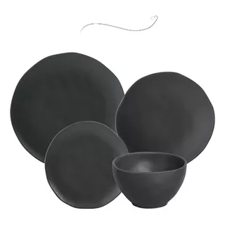 Jogo De Jantar Orgânico Bowl Porto Brasil Preto Matte 16 Pçs