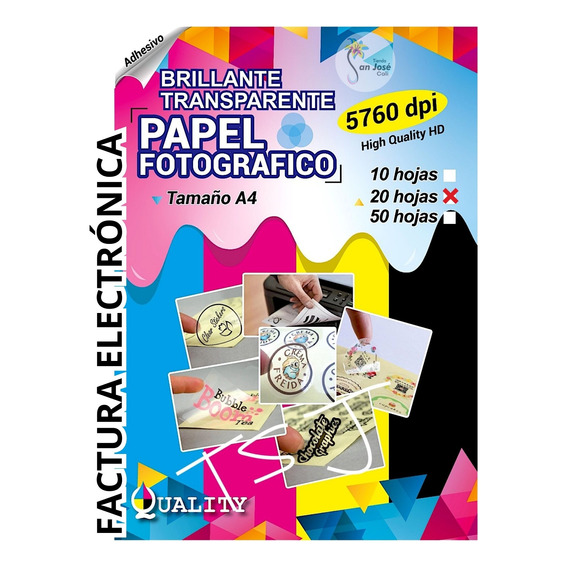 Papel  Adhesivo Transparente Pet Impresoras Inkjet A4 X 20h