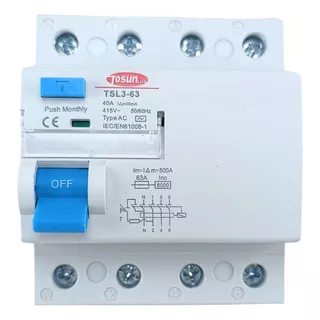 Breaker Disyuntor Diferencial Tipo Rccb, 4 Polos 40a 