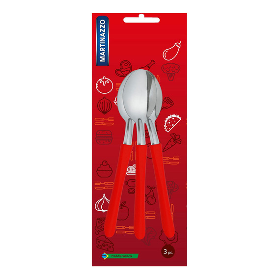 Cubiertos Cucharas De Postre X3 En Blister Acero Inox Rojo