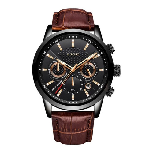 Reloj para hombre Lige 9866, casual, de lujo, con correa social, color marrón/negro