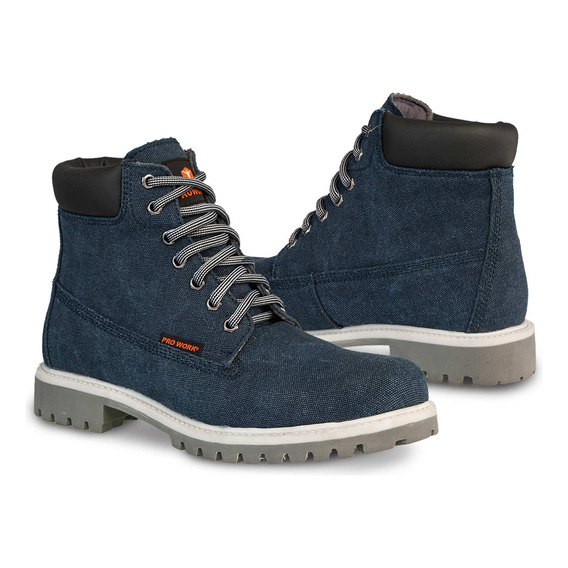 Bota Hombre Casual Industrial Botin Pro Work 77611 Lona Azul