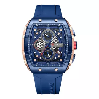 Reloj Cuadrado Curren 8442 Cronografo Funcional Azul Negro