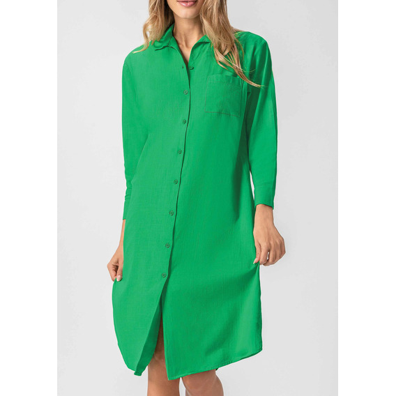 Vestido Casual Andrea Para Mujer Camisero Midi Verde