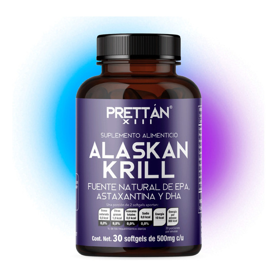 Astaxantina + Dha + Epa Alaskan Krill Prettan 30 Caps 500mg Sabor Sin sabor