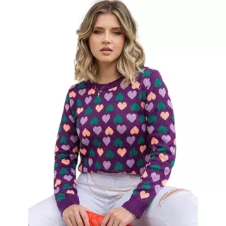 Blusa Tricot Coração Manga Longa