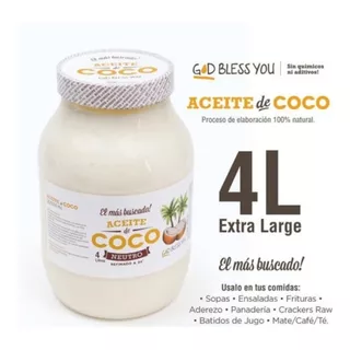 Aceite De Coco Puro Neutro Calidad Premium God Bless You 4lt God Bless You - Unidad - 1 - 4 L