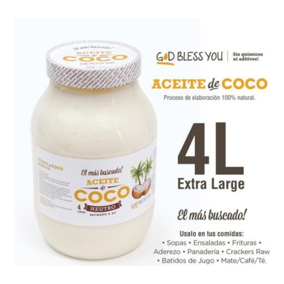 God Bless You aceite de coco puro neutro calidad premium 1 unidad 4 L