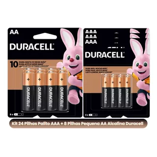 Kit 24 Pilhas Duracell Palito Aaa+8 Pilhas Pequena Aa