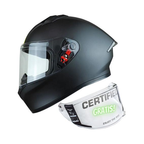 Casco Integral Moto Ich Certificado Dot Color Negro Con Visor Adicional Transparente Tamaño Del Casco S