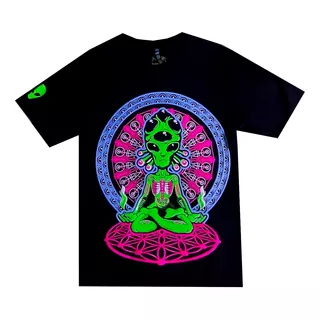 Playera Alien Meditando Fluorescente Neón Con Luz Negra