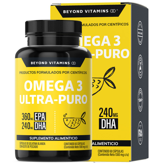 Omega 3 Premium 1000mg | Suplemento Alimenticio | Aceite De Pescado Como Tg | Beyond Vitamins | Sin Sabor | Sin Rellenos - 60 Cápsulas