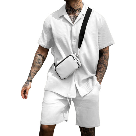 Conjunto Short Y Camisa Casual Playa Cómodo Para Hombre